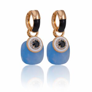 EV108! HALF BLACK BASE EARRINGS 18K + PILLOW BLUE 18K + SALLY WB 18K