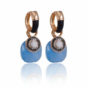 EV108! HALF BLACK BASE EARRINGS 18K + PILLOW BLUE 18K + SALLY BW 18K