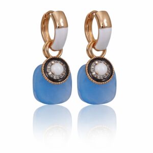 EV108! HALF WHITE BASE EARRINGS 18K + PILLOW BLUE 18K + SALLY BW 18K